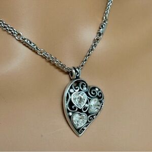 Brighton Women's Jewelry Silver-Tone Crystal Filigree Heart Pendant Necklace